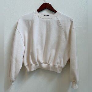 ZARA Cropped Long Sleeve Crewneck Sweatshirt | Cream | S